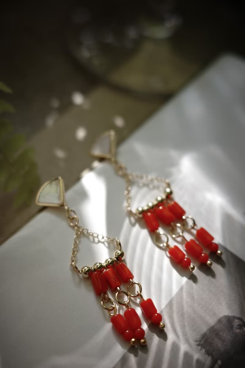 漂浪島 沙丁紅珊瑚耳飾 14kgf