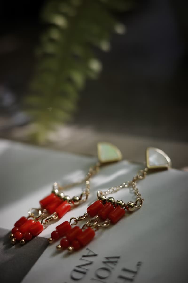 漂浪島 沙丁紅珊瑚耳飾 14kgf