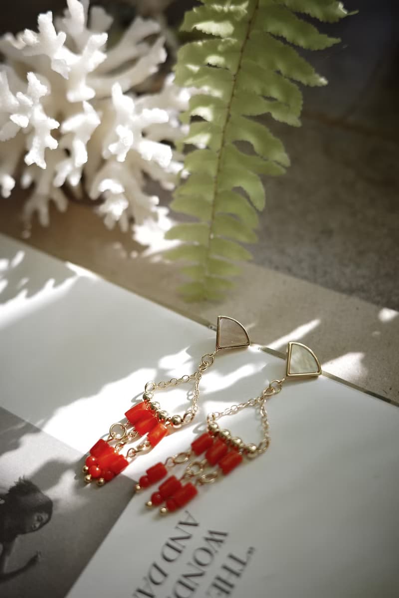 漂浪島 沙丁紅珊瑚耳飾 14kgf