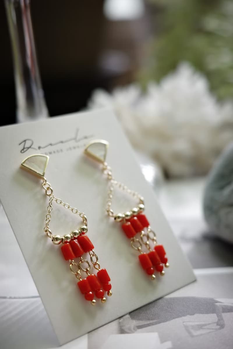 漂浪島 沙丁紅珊瑚耳飾 14kgf