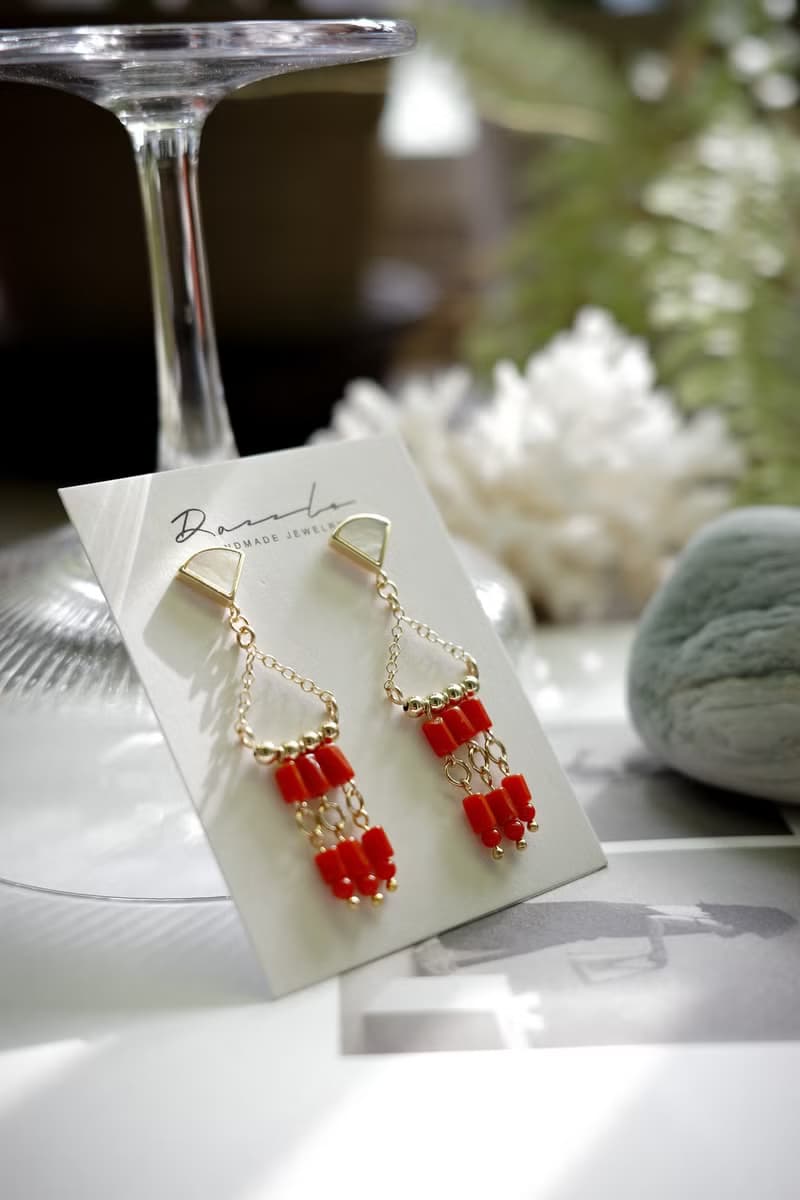 漂浪島 沙丁紅珊瑚耳飾 14kgf