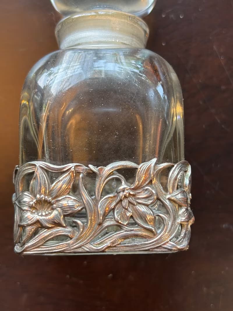 1920年法國老件香水瓶 - 銀飾玻璃・Art Nouveau 時期風格