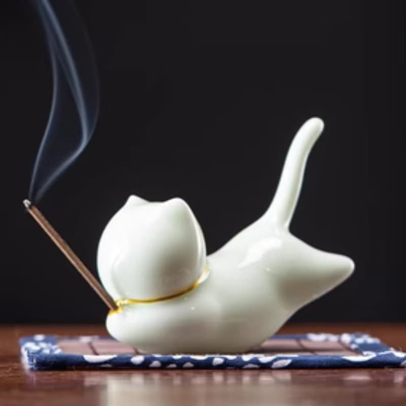 【聖誕節禮物】上香小貓香插+天然花調線香│陶瓷線香立座 抽獎