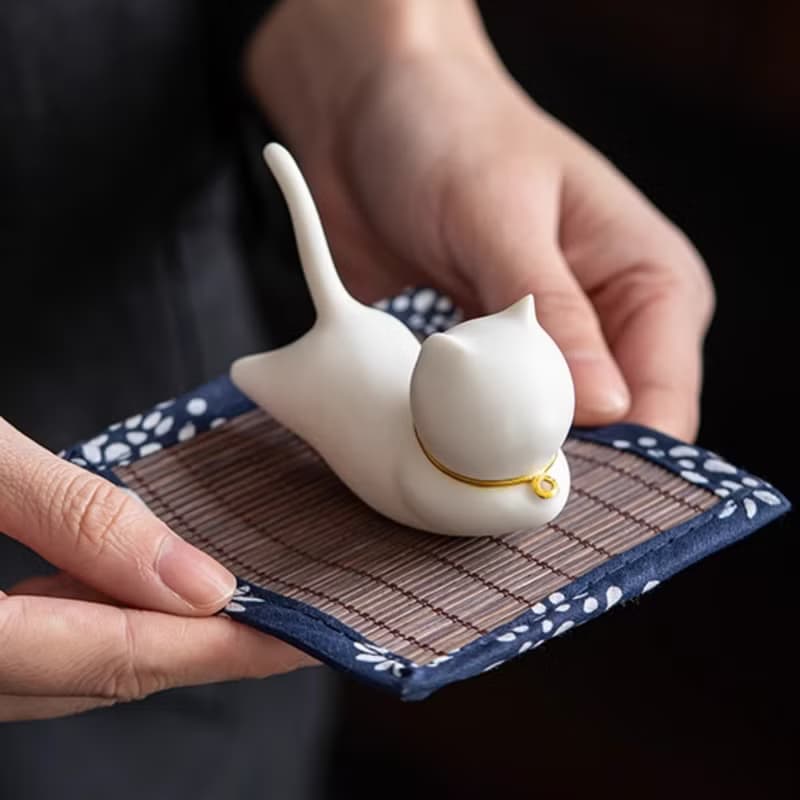 【聖誕節禮物】上香小貓香插+天然花調線香│陶瓷線香立座 抽獎