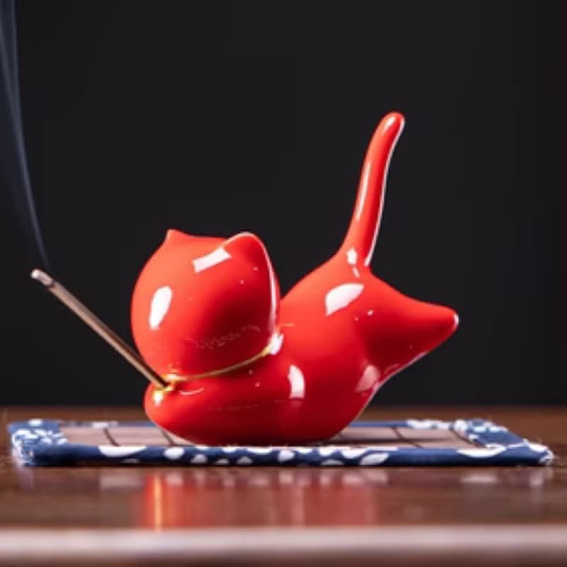 【聖誕節禮物】上香小貓香插+天然花調線香│陶瓷線香立座 抽獎