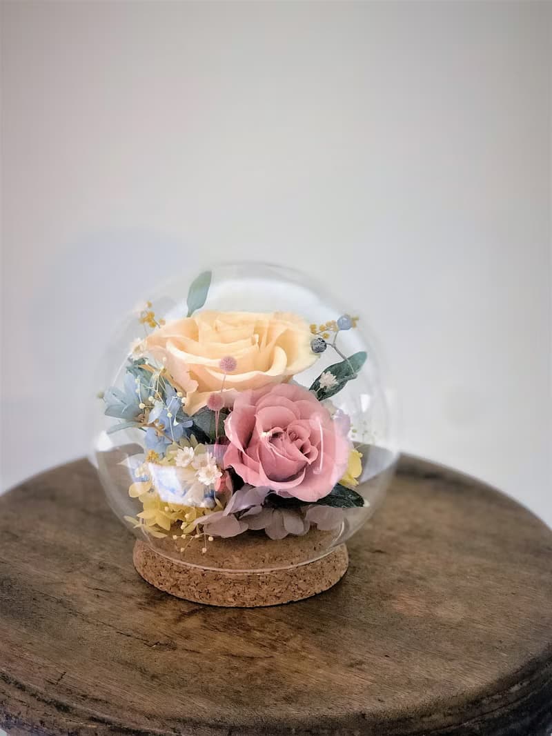 母親節花禮花束花禮【繽紛永生花圓球玻璃罩盅】永生花