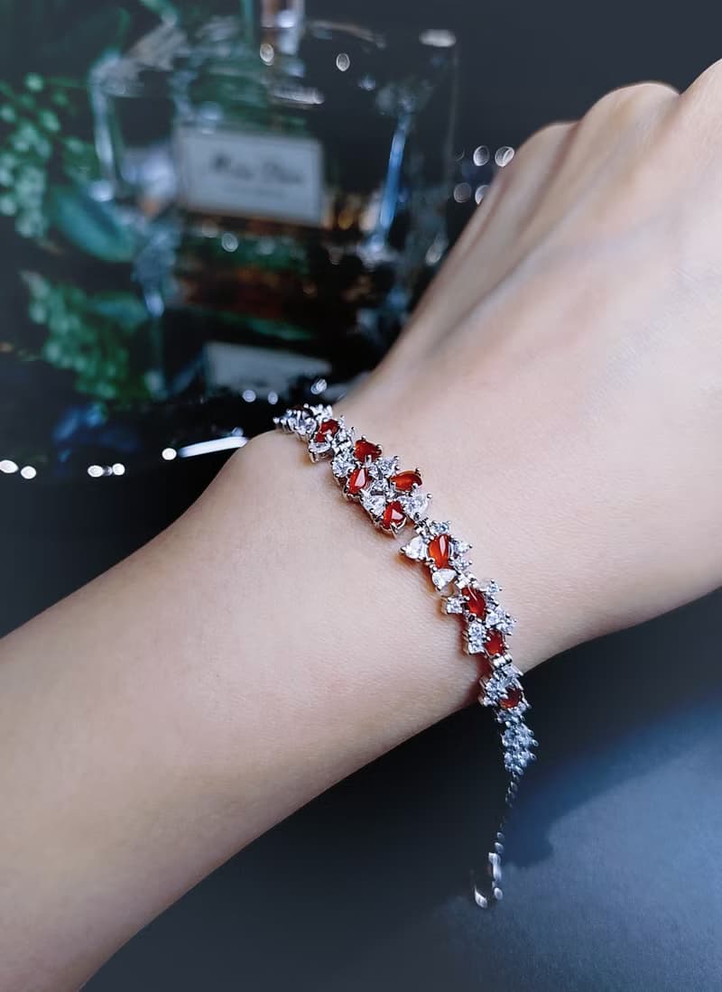 鴻運•幸福|緬甸A貨翡翠冰玻紅翡隨形訂製款純銀多顆手鏈