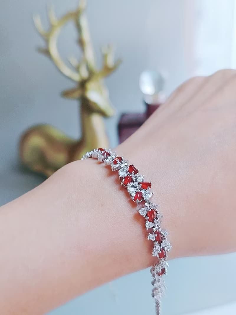 鴻運•幸福|緬甸A貨翡翠冰玻紅翡隨形訂製款純銀多顆手鏈