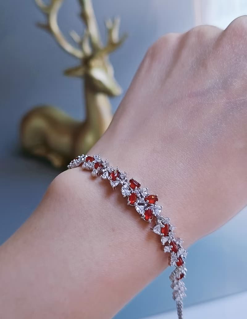 鴻運•幸福|緬甸A貨翡翠冰玻紅翡隨形訂製款純銀多顆手鏈