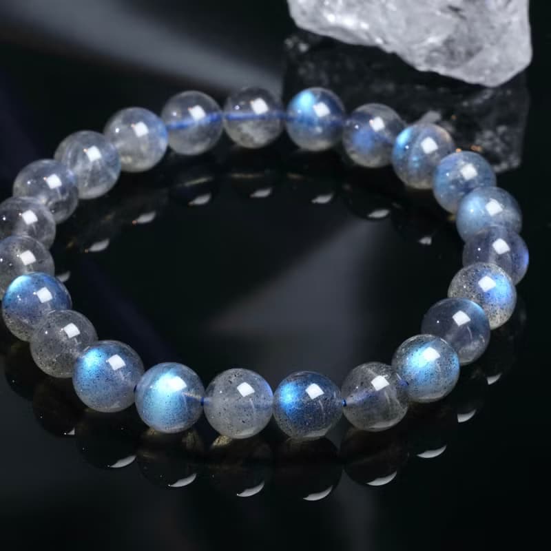 一圖一物│#448 8mm 藍光拉長石水晶手鍊 灰月光石 靈性成長 愛情