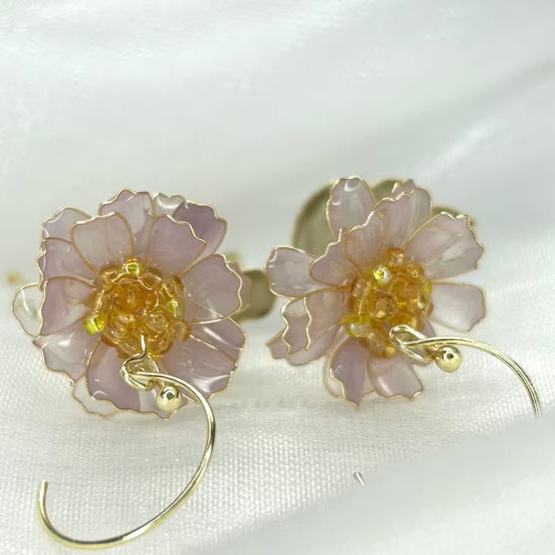 【紫色野菊x黃水晶-水晶花耳環】11月生日花生日石 花言日和