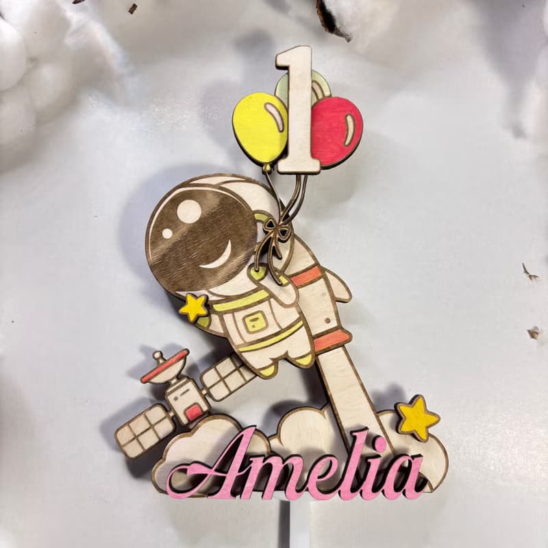 Astronaut Wood Custom Cake Topper - Hand Painted Birthday Keepsake - Custom Name