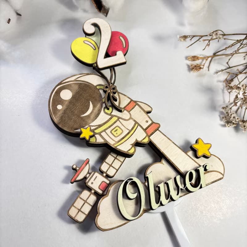 Astronaut Wood Custom Cake Topper - Hand Painted Birthday Keepsake - Custom Name