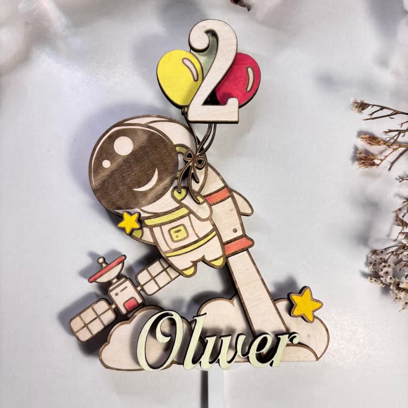 Astronaut Wood Custom Cake Topper - Hand Painted Birthday Keepsake - Custom Name