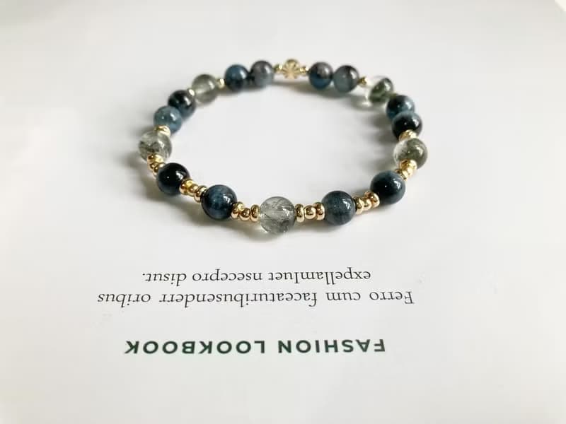 提升事業運及表達能力及自信 綠幽靈 海藍寶水晶手鍊