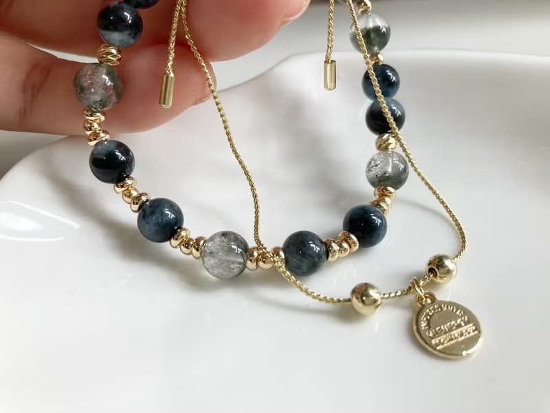 提升事業運及表達能力及自信 綠幽靈 海藍寶水晶手鍊