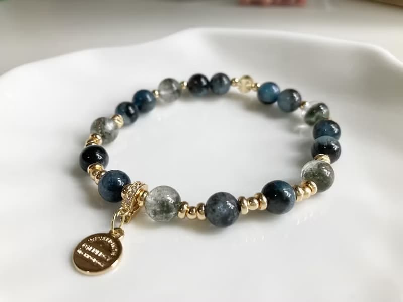 提升事業運及表達能力及自信 綠幽靈 海藍寶水晶手鍊