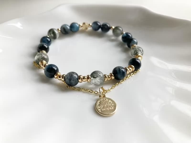 提升事業運及表達能力及自信 綠幽靈 海藍寶水晶手鍊