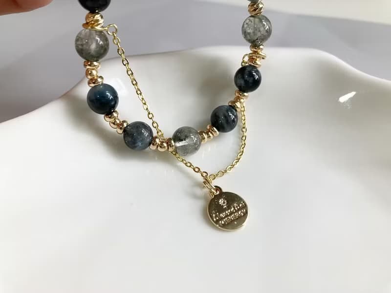 提升事業運及表達能力及自信 綠幽靈 海藍寶水晶手鍊