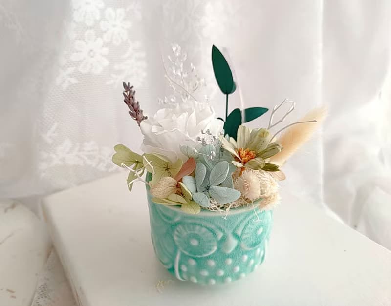 【藍芯手作】童趣貓頭鷹・乾燥花盆花 畢業花束 生日禮物 開幕禮