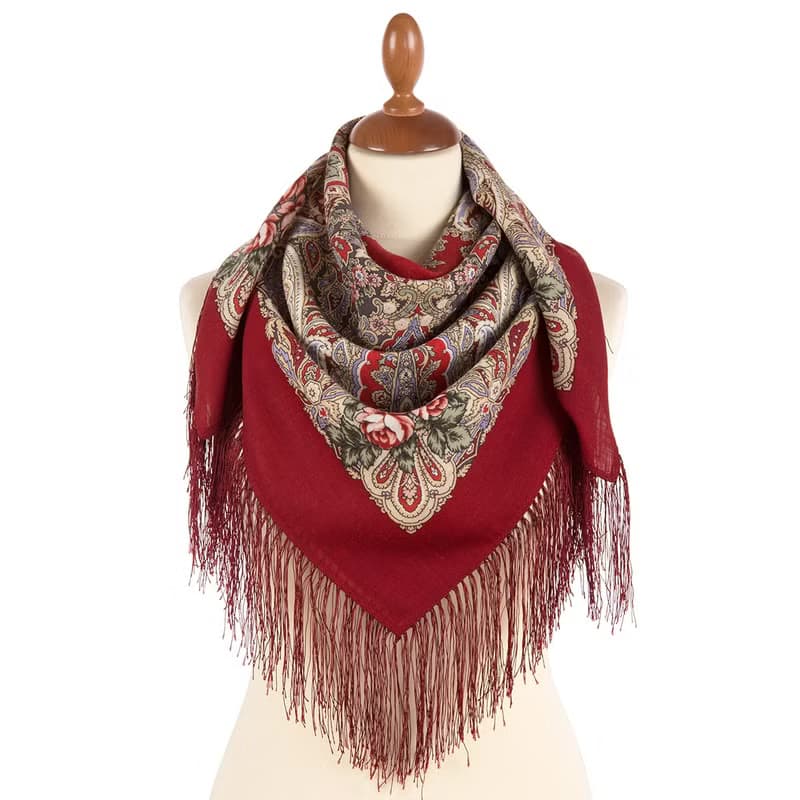 Authentic Pavlovo Posad Russian Shawl Scarf Soft 100% Wool 89x89 cm 1946-6