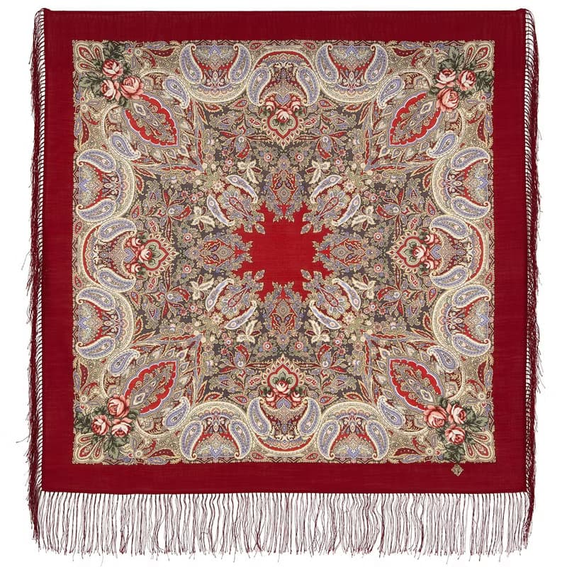 Authentic Pavlovo Posad Russian Shawl Scarf Soft 100% Wool 89x89 cm 1946-6