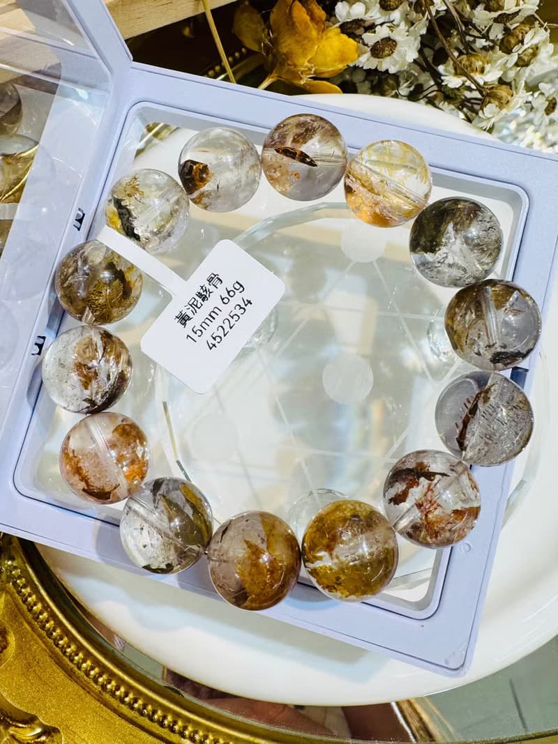 精品天然紅泥骸骨閃靈水晶15mm66g好運穩定情緒淨化洞察力