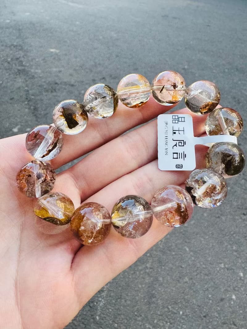 精品天然紅泥骸骨閃靈水晶15mm66g好運穩定情緒淨化洞察力