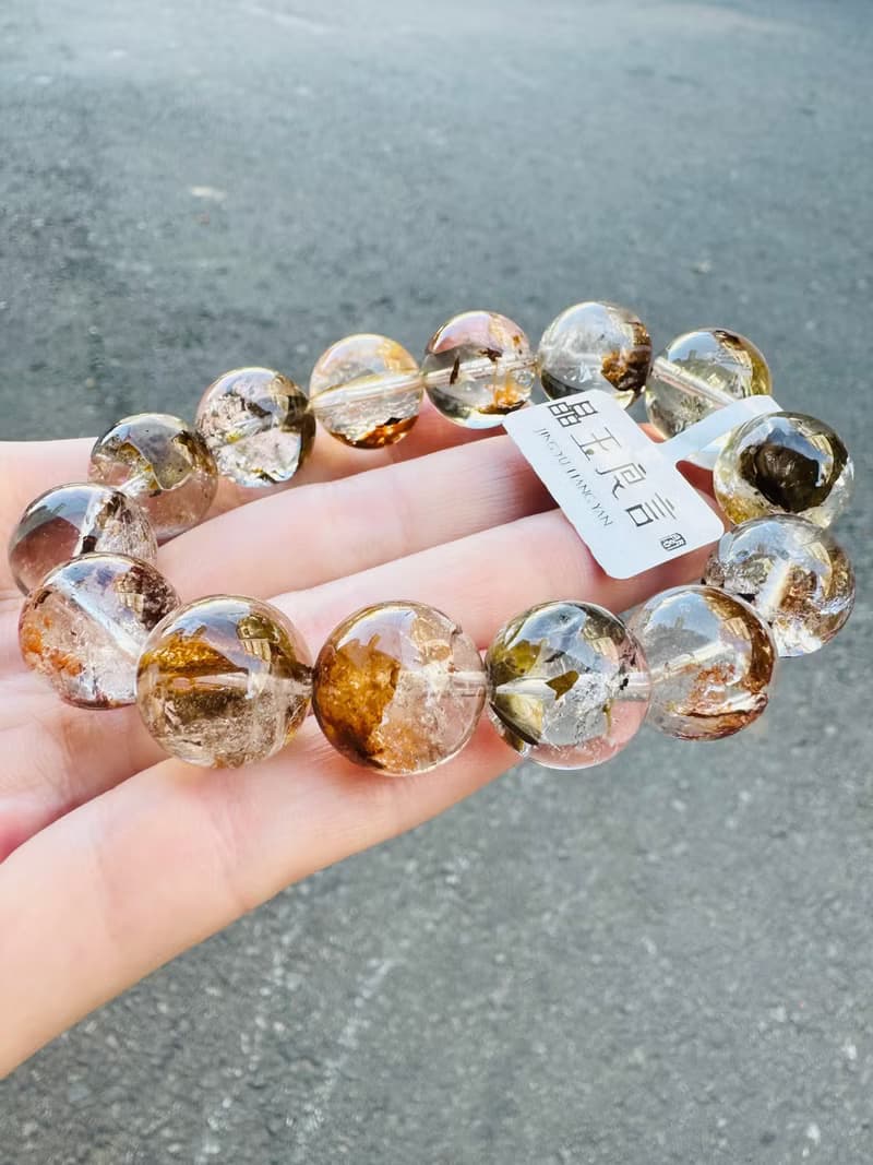 精品天然紅泥骸骨閃靈水晶15mm66g好運穩定情緒淨化洞察力