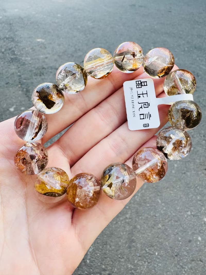 精品天然紅泥骸骨閃靈水晶15mm66g好運穩定情緒淨化洞察力