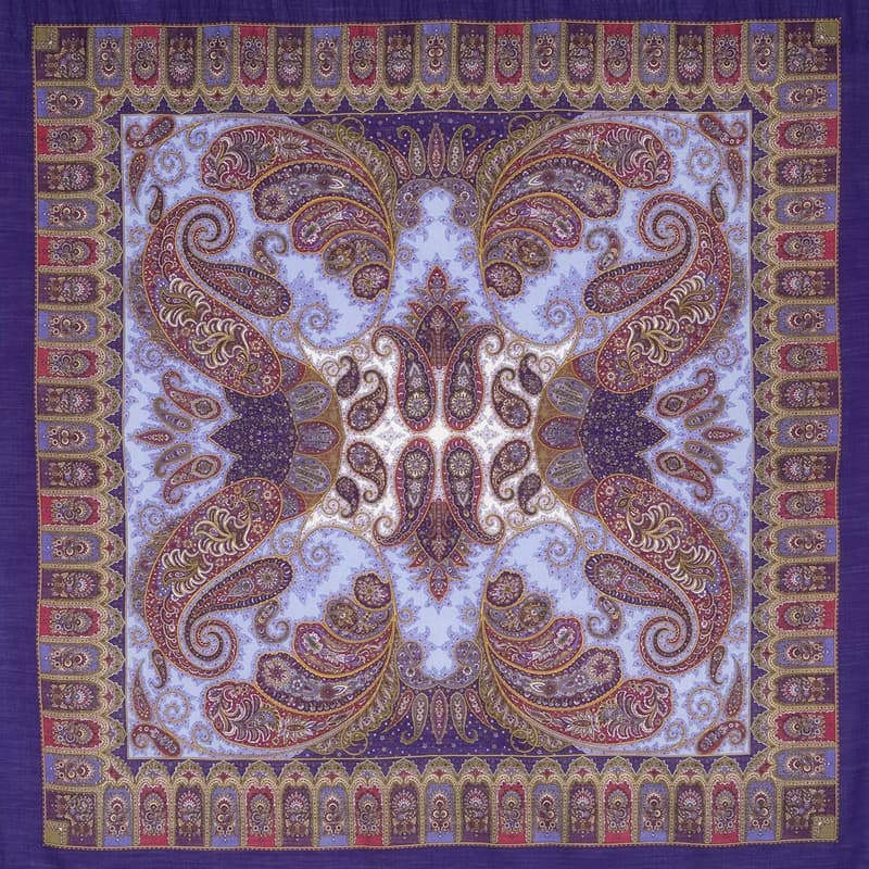 Pavlovo Posad Russian Shawl 100% Wool Scarf 125x125 cm Wrap Silk Fringe 1344-13