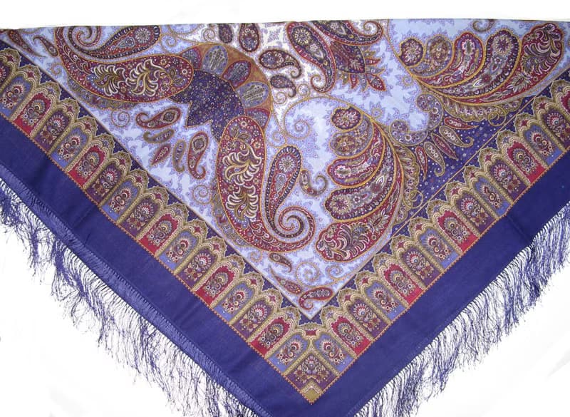 Pavlovo Posad Russian Shawl 100% Wool Scarf 125x125 cm Wrap Silk Fringe 1344-13