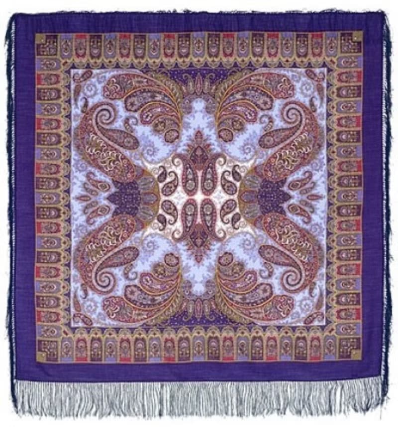 Pavlovo Posad Russian Shawl 100% Wool Scarf 125x125 cm Wrap Silk Fringe 1344-13