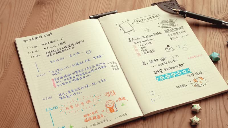 A5 經典方格橫線筆記本。黑色(彩色書背條)-無時效手帳/日誌