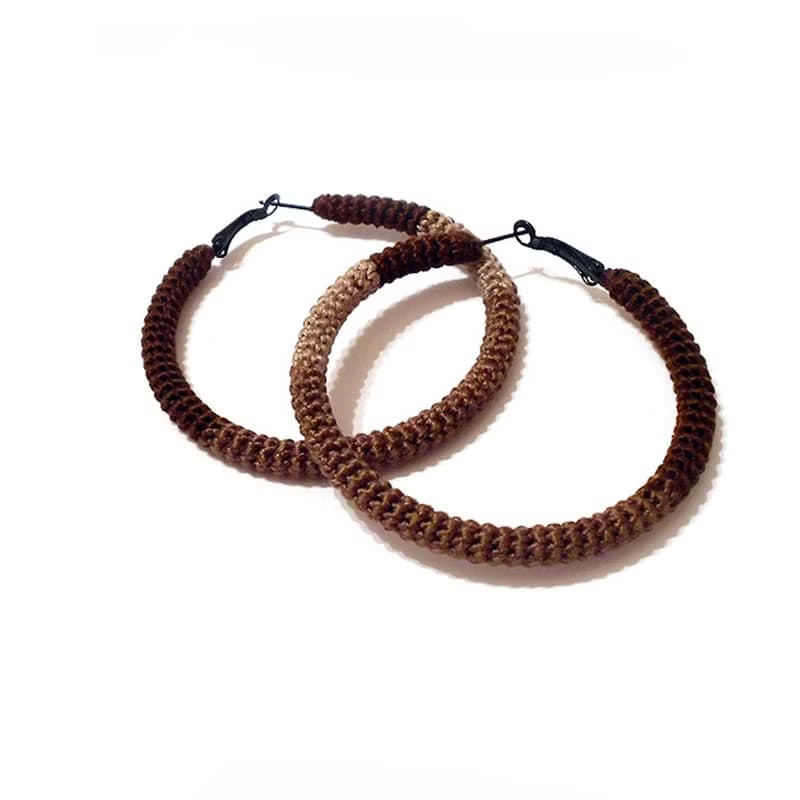 Autumn Earrings Crochet Tube Hoops Coffee Brown