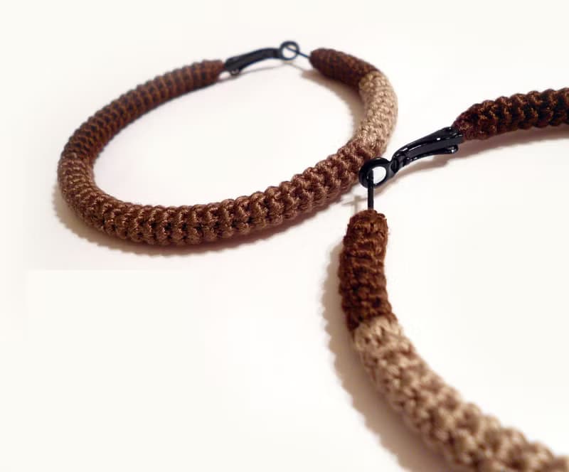 Autumn Earrings Crochet Tube Hoops Coffee Brown
