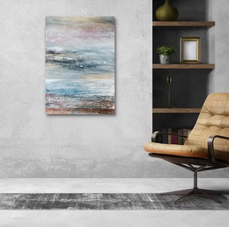 Abstract landscape relief painting in mixed media from the artist