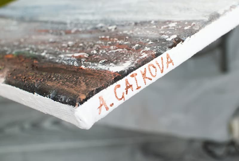 Abstract landscape relief painting in mixed media from the artist