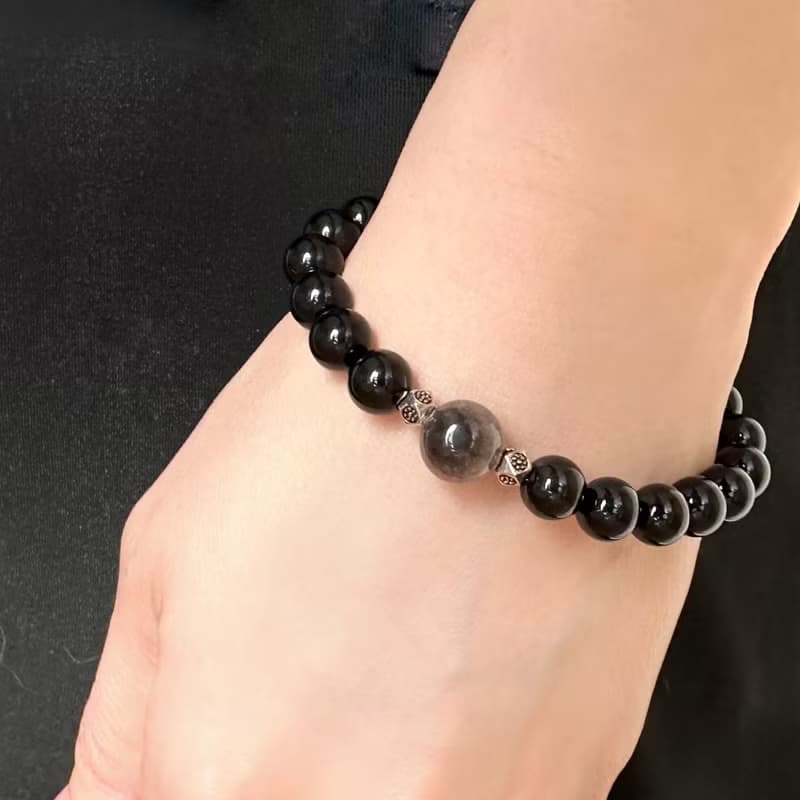 【星瞳】守護系列│天眼極光×黑瑪瑙×純銀水晶手鍊 辟邪開運
