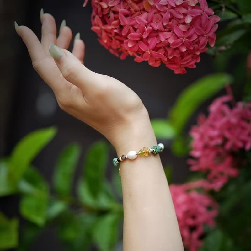 清爽系摩洛哥 l 綠松石珍珠黃水晶手鍊 C1728