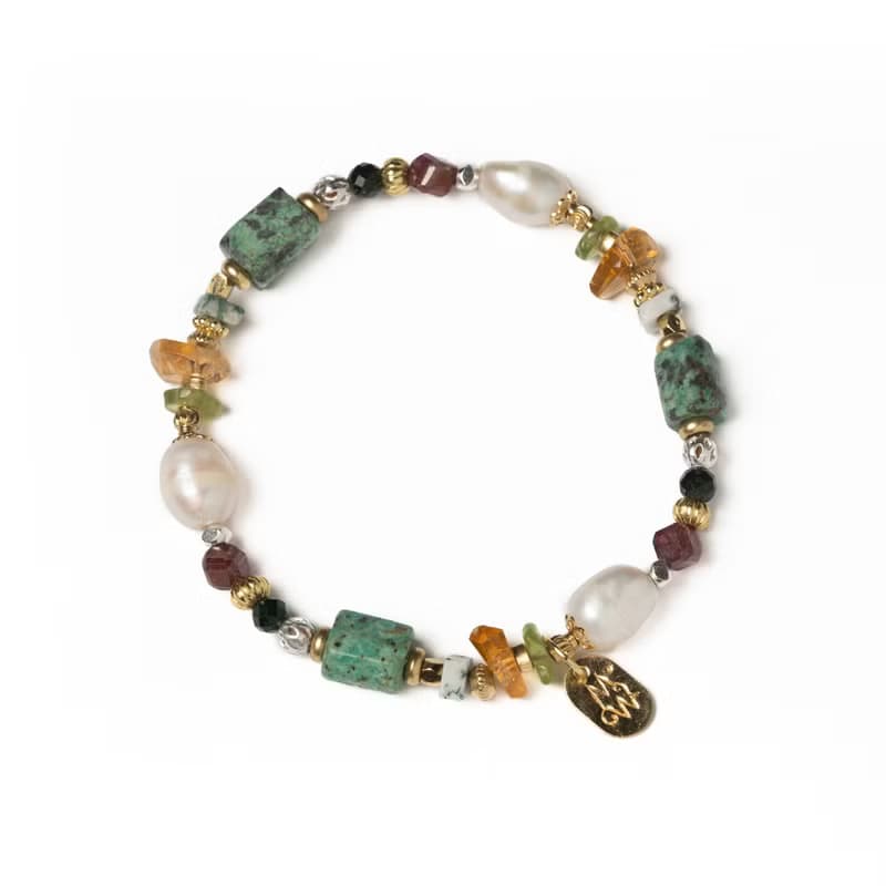 清爽系摩洛哥 l 綠松石珍珠黃水晶手鍊 C1728