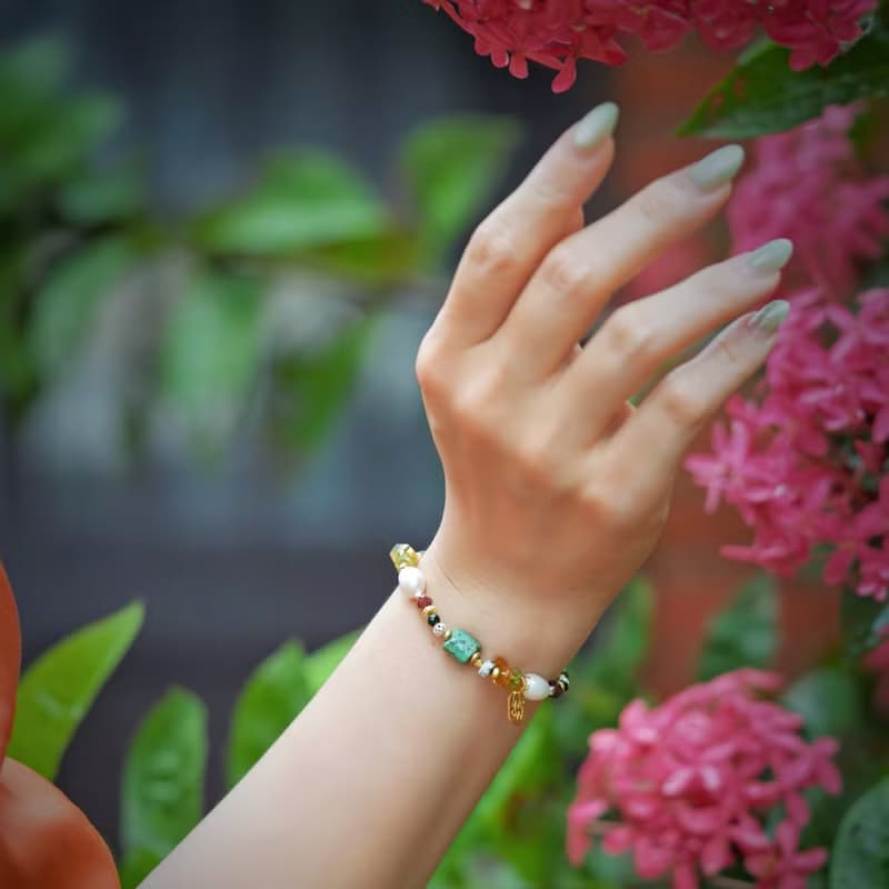 清爽系摩洛哥 l 綠松石珍珠黃水晶手鍊 C1728
