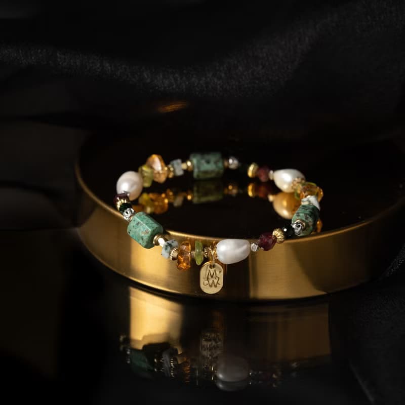 清爽系摩洛哥 l 綠松石珍珠黃水晶手鍊 C1728