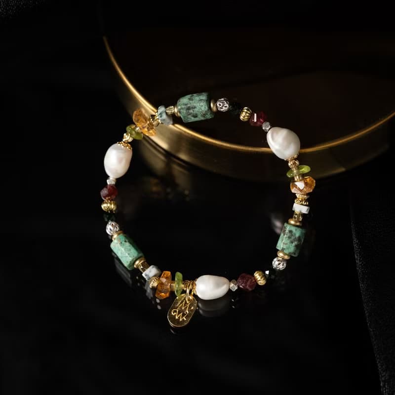 清爽系摩洛哥 l 綠松石珍珠黃水晶手鍊 C1728