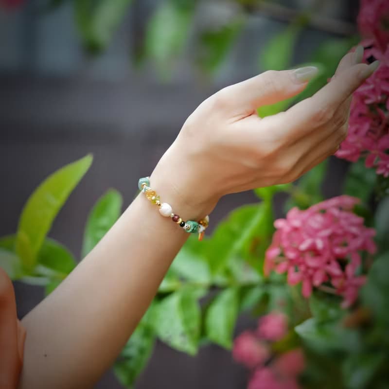 清爽系摩洛哥 l 綠松石珍珠黃水晶手鍊 C1728
