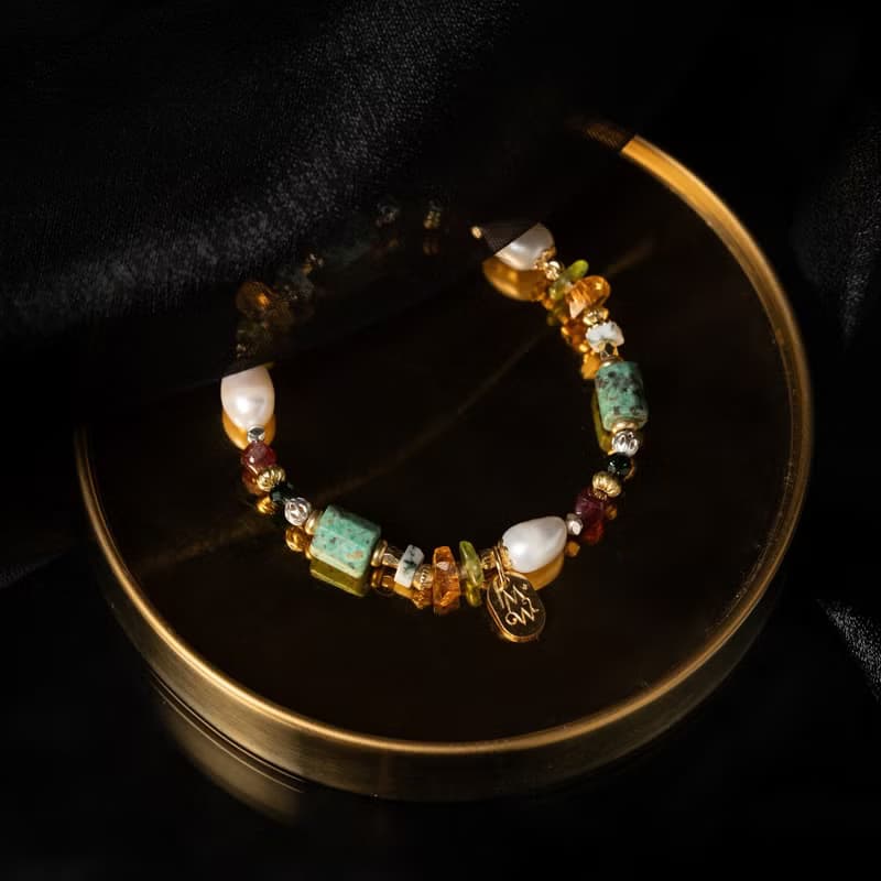清爽系摩洛哥 l 綠松石珍珠黃水晶手鍊 C1728