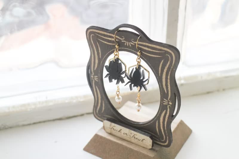 偷珍珠的蜘蛛∣原創設計垂墜【耳環 / 耳夾】－萬聖節