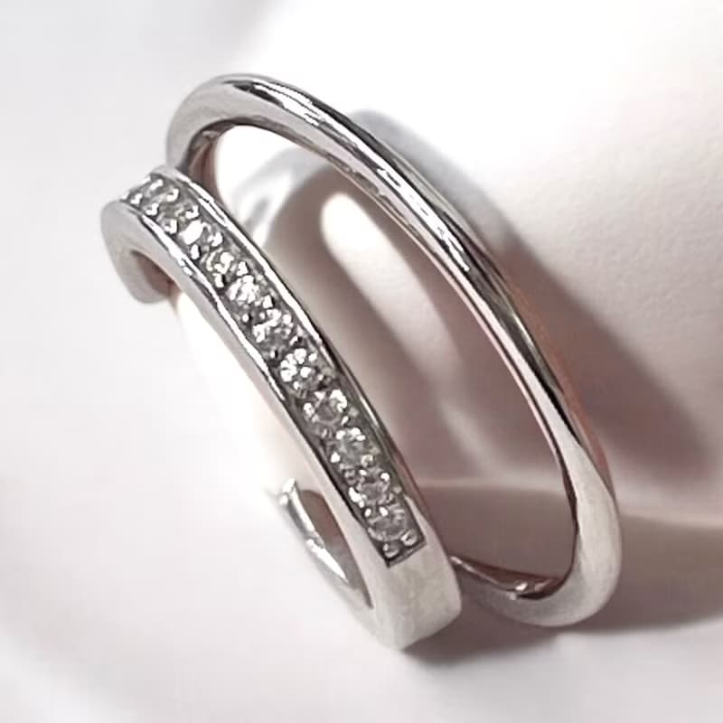 silver925 CZ ダイヤ 2連 イヤーカフ / S925 耳环 イヤリング / SV925 Sterling silver ギフト　プレゼント