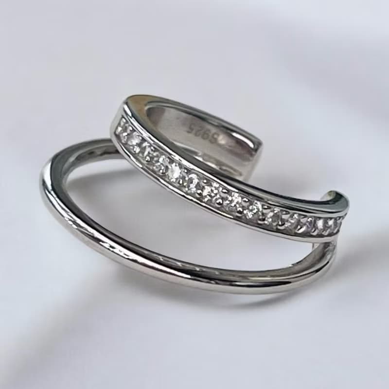 silver925 CZ ダイヤ 2連 イヤーカフ / S925 耳环 イヤリング / SV925 Sterling silver ギフト　プレゼント