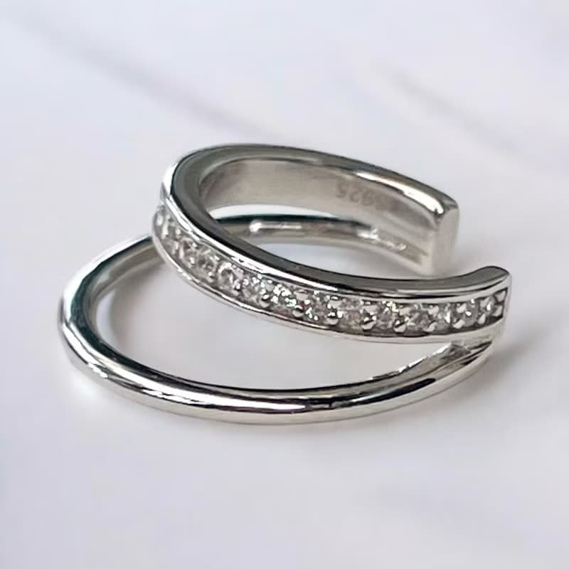 silver925 CZ ダイヤ 2連 イヤーカフ / S925 耳环 イヤリング / SV925 Sterling silver ギフト　プレゼント